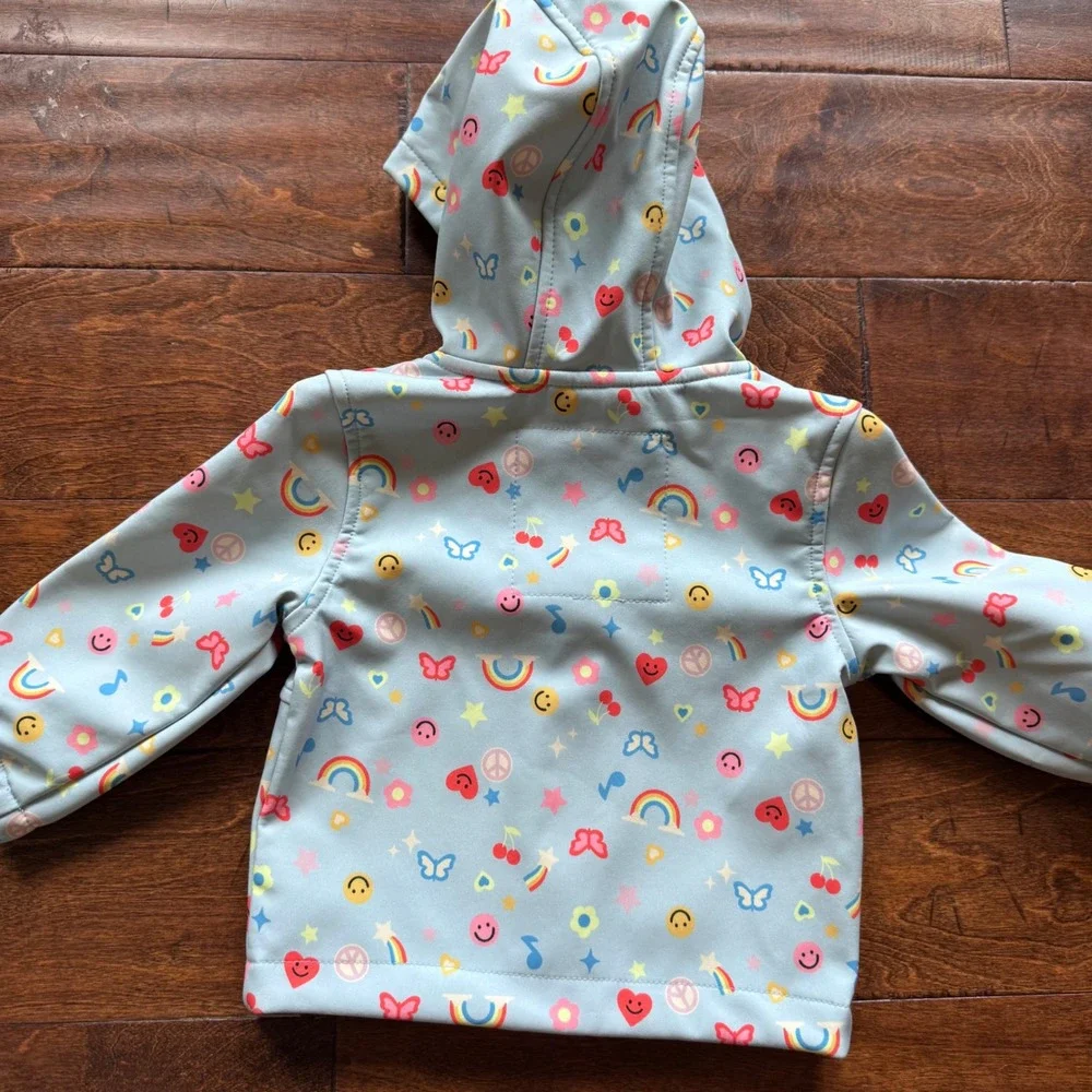 Cat & Jack Baby Girls 12M Rainbow Smiley Softshell Jacket Light Blue NWT